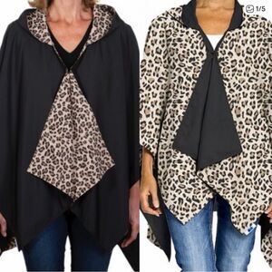 NWT Rainraps Hooded Black & Leopard Rainrap Pashmina for the Elents Reversible